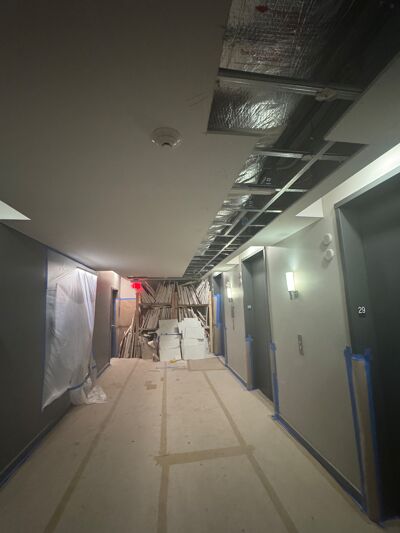 Disruptive construction and missing ceilings to replace faulty fire sprinkler systems at The Bowie in Austin.