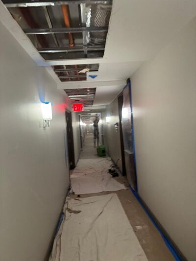 Disruptive construction and missing ceilings to replace faulty fire sprinkler systems at The Bowie in Austin.